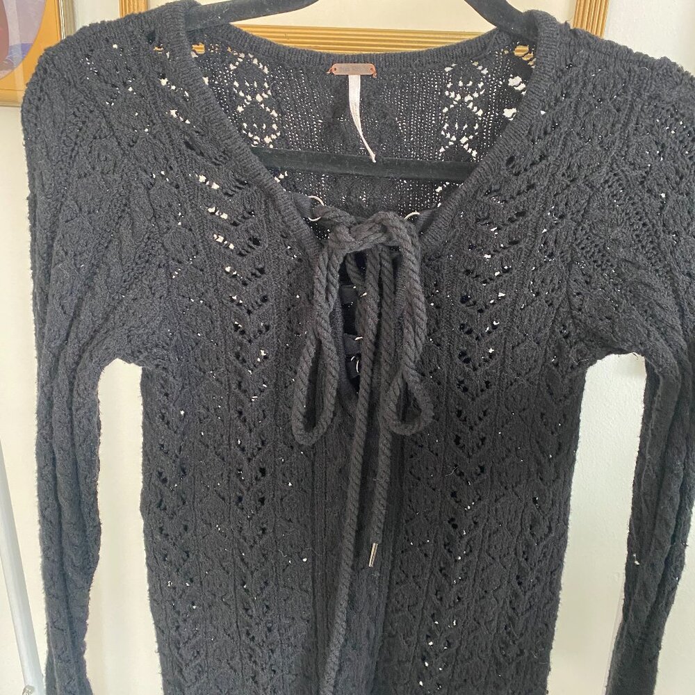 Black Knit Crochet Free People Sweater